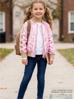 Burberry Pink Deer Print Helena Bomber Jacket Size 6